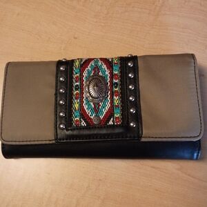 Montana West Tan and Black Clutch with Embroidered Accent
